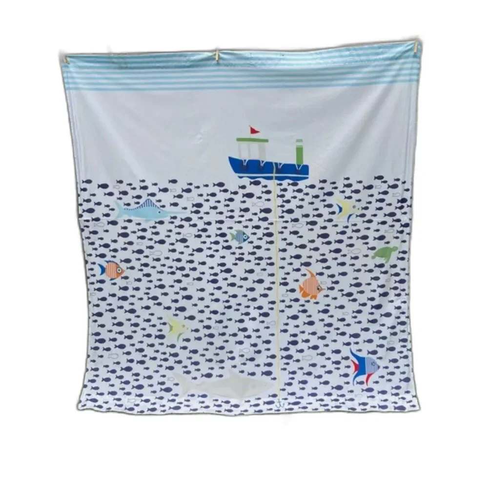 POTTERY BARN Kids Shower Curtain Under the Sea Shark Sea Turtle 72 x 72 inches